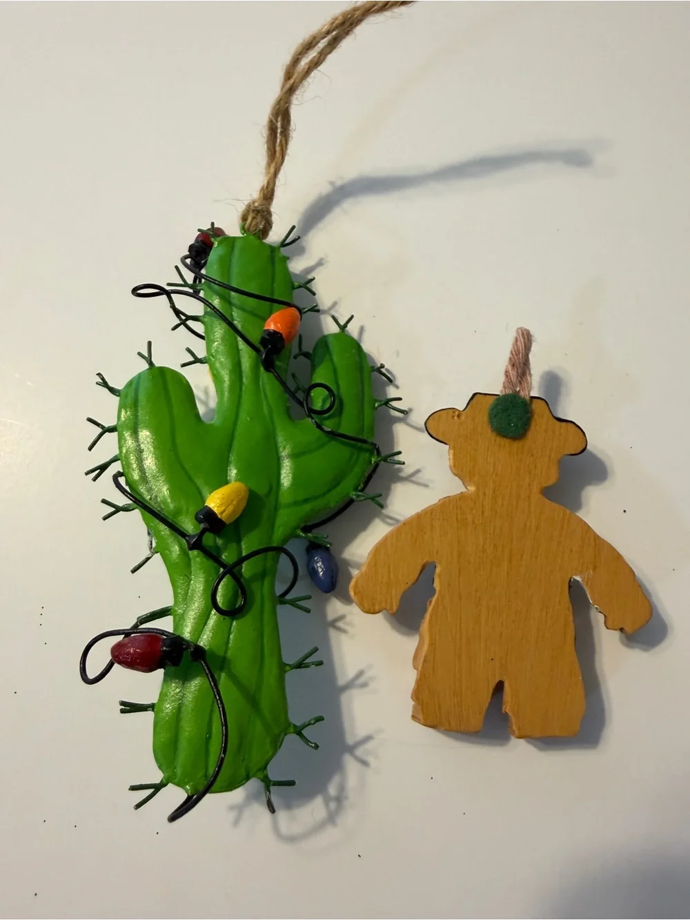 Western Cactus Cowboy Christmas Bauble Ornaments Medium Green Set Of 2 Hanging